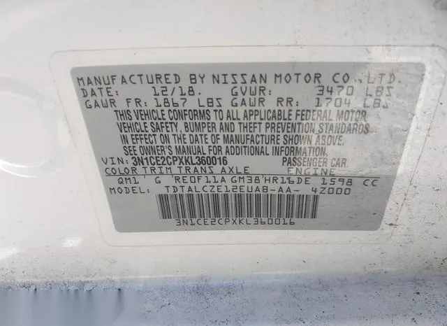 3N1CE2CPXKL360016 2019 2019 Nissan Versa- Note S 9