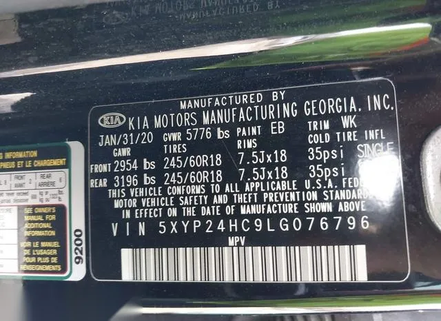 5XYP24HC9LG076796 2020 2020 KIA Telluride- LX 9