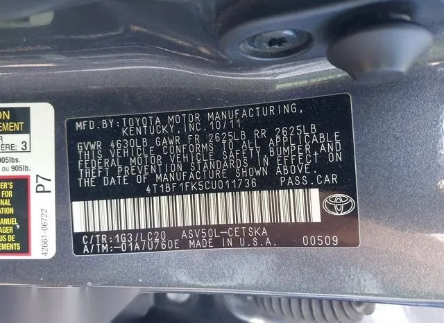 4T1BF1FK5CU011736 2012 2012 Toyota Camry- SE 9