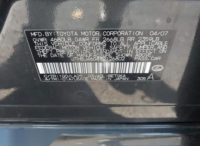 JTHBJ46G872126802 2007 2007 Lexus ES- 350 9