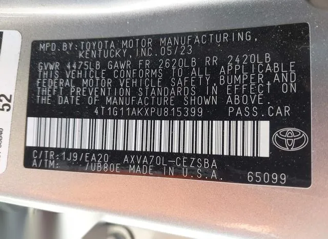 4T1G11AKXPU815399 2023 2023 Toyota Camry- SE 9