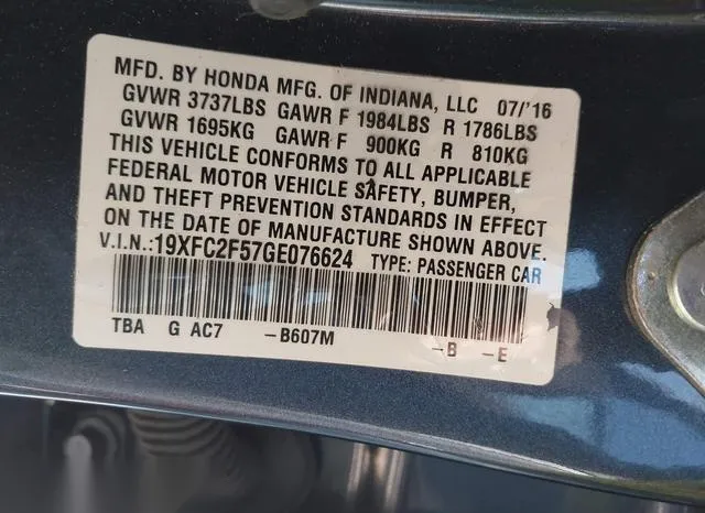 19XFC2F57GE076624 2016 2016 Honda Civic- LX 9