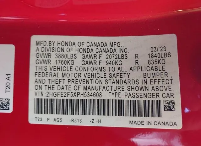 2HGFE2F5XPH534608 2023 2023 Honda Civic- Sport 9