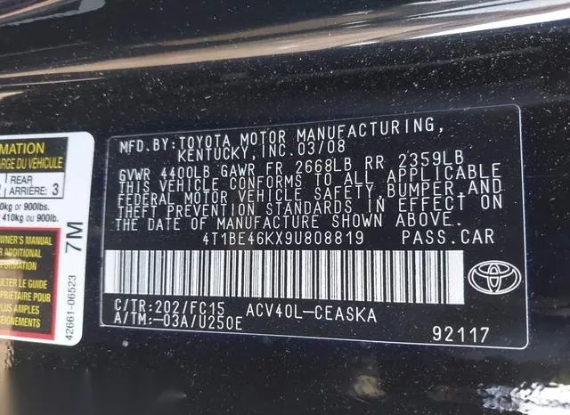 4T1BE46KX9U808819 2009 2009 Toyota Camry- SE 9