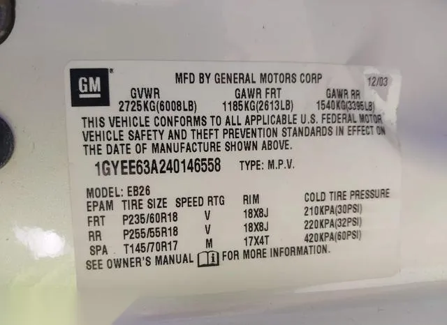 1GYEE63A240146558 2004 2004 Cadillac SRX- V8 9