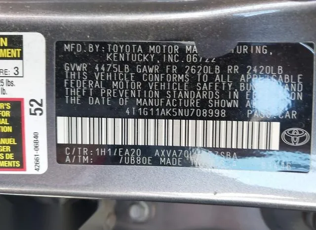 4T1G11AK5NU708998 2022 2022 Toyota Camry- SE 9