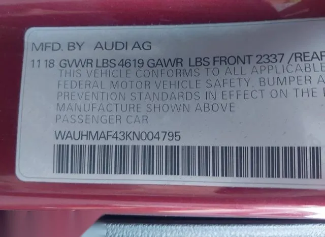 WAUHMAF43KN004795 2019 2019 Audi A4- 40 Premium 9