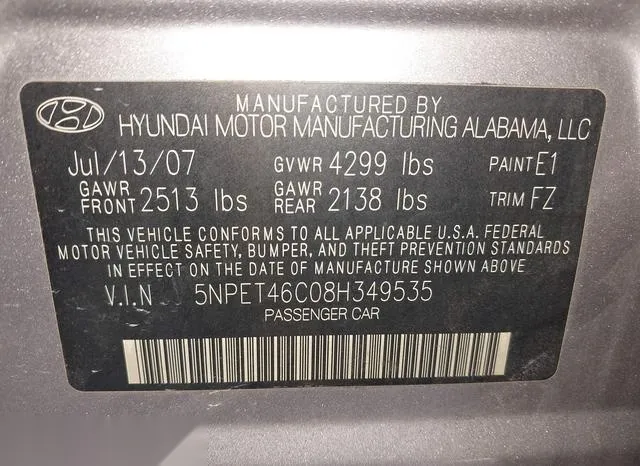 5NPET46C08H349535 2008 2008 Hyundai Sonata- Gls 9