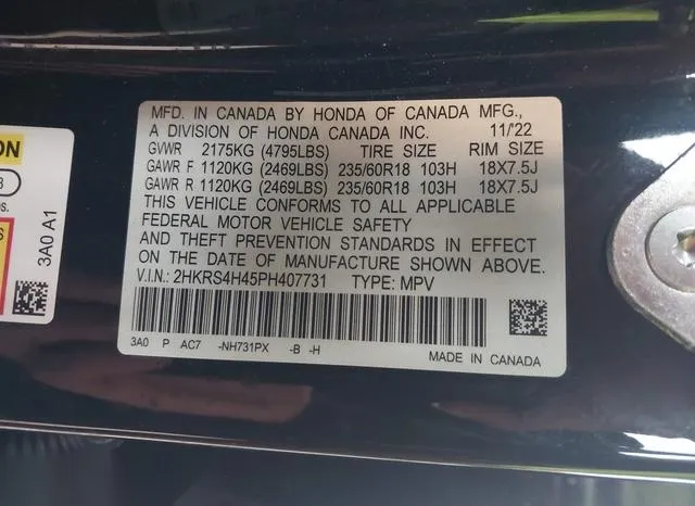 2HKRS4H45PH407731 2023 2023 Honda CR-V- Ex Awd 9