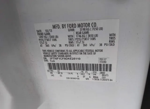 1FTNF1CF9DKE25110 2013 2013 Ford F-150- XL 9