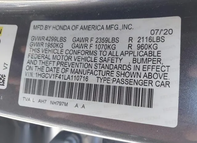 1HGCV1F41LA110716 2020 2020 Honda Accord- EX 9