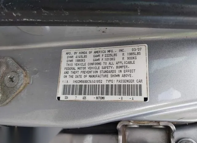 1HGCM568X7A141952 2007 2007 Honda Accord- 2-4 EX 9