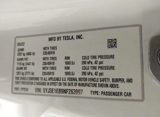 5YJ3E1EB9NF263997 2022 2022 Tesla Model 3- Long Range Dual 9