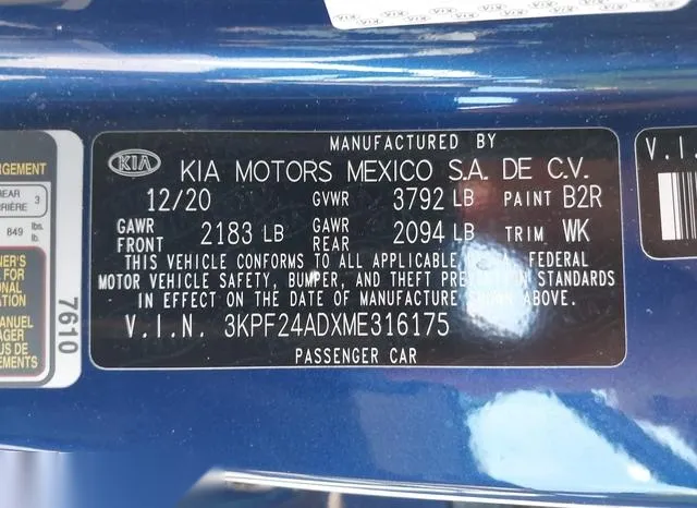 3KPF24ADXME316175 2021 2021 KIA Forte- Lxs 9