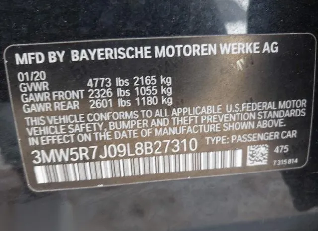 3MW5R7J09L8B27310 2020 2020 BMW 3 Series- 330I Xdrive 9