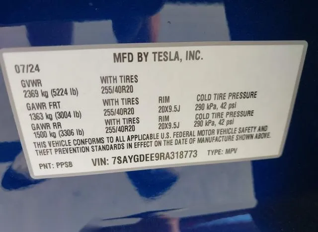 7SAYGDEE9RA318773 2024 2024 Tesla Model Y- Long Range Dual 9