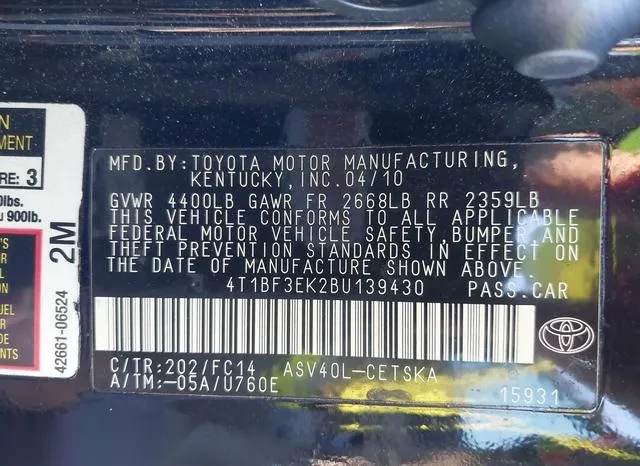 4T1BF3EK2BU139430 2011 2011 Toyota Camry- SE 9