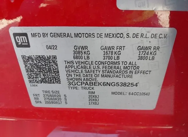 3GCPABEK6NG538254 2022 2022 Chevrolet Silverado 1500- 2Wd 9