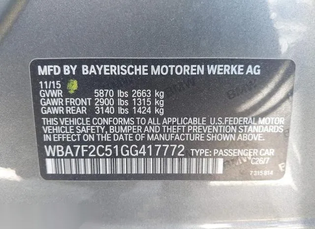 WBA7F2C51GG417772 2016 2016 BMW 7 Series- 750I Xdrive 9