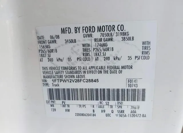 1FTPW12V28FC28845 2008 2008 Ford F-150- 60Th Anniversary/Fx 9