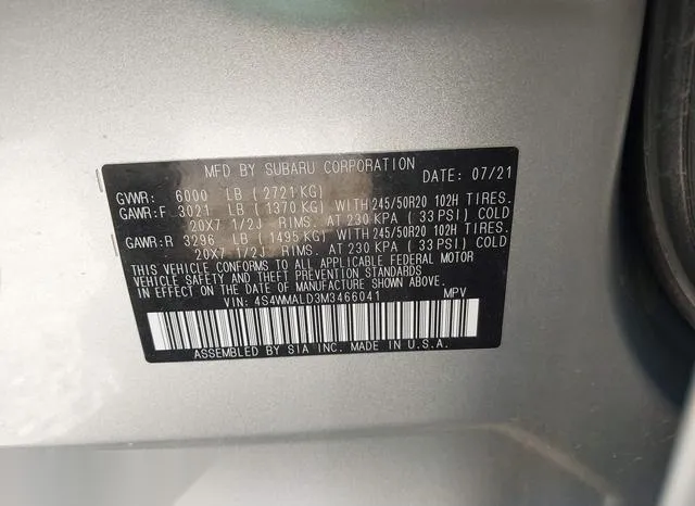 4S4WMALD3M3466041 2021 2021 Subaru Ascent- Limited 9