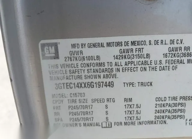 3GTEC14XX6G197449 2006 2006 GMC Sierra- 1500 Work Truck 9