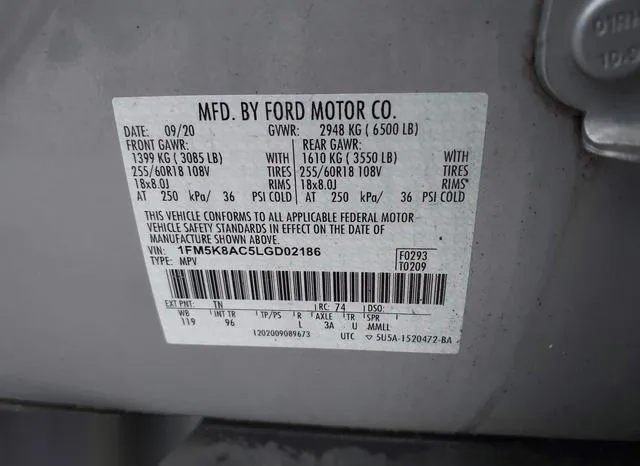 1FM5K8AC5LGD02186 2020 2020 Ford Police Interceptor Utility 9