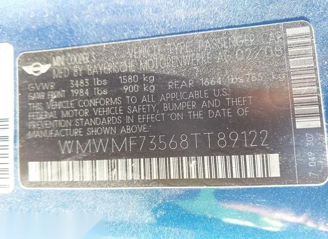 WMWMF73568TT89122 2008 2008 Mini Cooper S 9