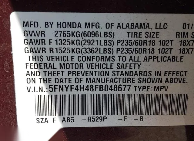 5FNYF4H48FB048677 2015 2015 Honda Pilot- EX 9