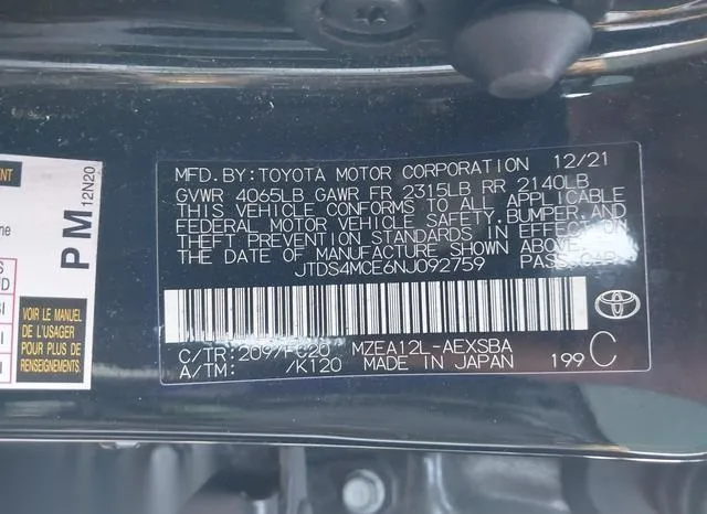 JTDS4MCE6NJ092759 2022 2022 Toyota Corolla- SE 9