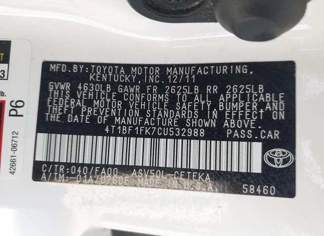 4T1BF1FK7CU532988 2012 2012 Toyota Camry- L 9