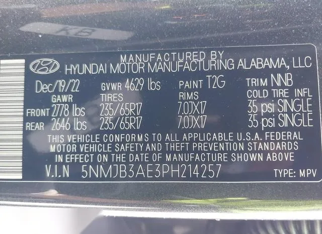 5NMJB3AE3PH214257 2023 2023 Hyundai Tucson- Sel 9