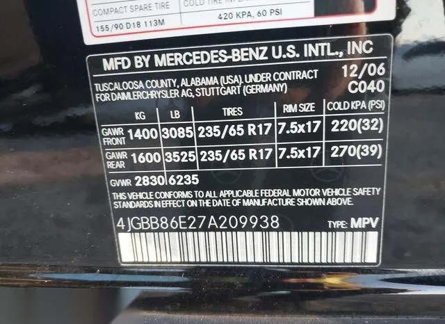 4JGBB86E27A209938 2007 2007 Mercedes-Benz ML 350- 4Matic 9