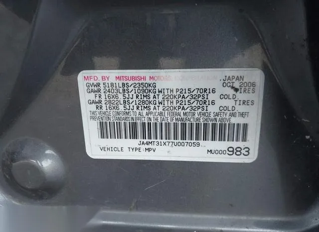 JA4MT31X77U007059 2007 2007 Mitsubishi Outlander- LS 9