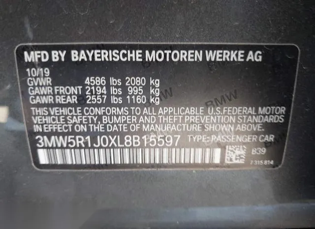 3MW5R1J0XL8B15597 2020 2020 BMW 3 Series- 330I 9