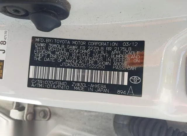 JTDKN3DU2C1522250 2012 2012 Toyota Prius- Two 9