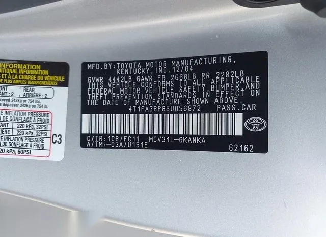 4T1FA38P85U056872 2005 2005 Toyota Camry- Solara SE 9