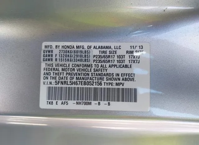 5FNRL5H67EB052156 2014 2014 Honda Odyssey- Ex-L 9