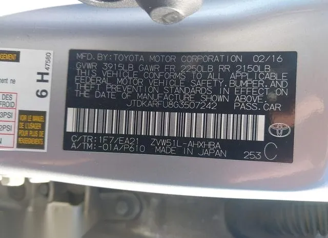 JTDKARFU8G3507242 2016 2016 Toyota Prius 9