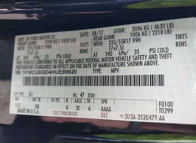 1FMCU0GD4HUE89920 2017 2017 Ford Escape- SE 9