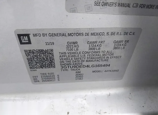 3GTU9DED4LG165494 2020 2020 GMC Sierra- 1500 4Wd  Short Box 9