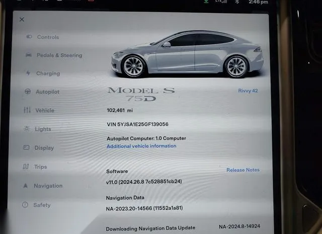 5YJSA1E25GF139056 2016 2016 Tesla Model S- 60D/70D/75D/85D/90D 7