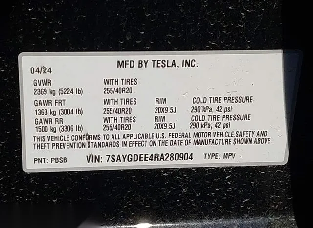 7SAYGDEE4RA280904 2024 2024 Tesla Model Y- Long Range Dual 9