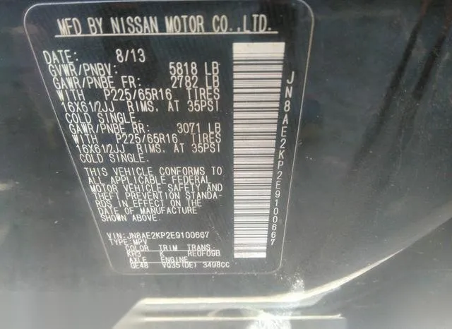 JN8AE2KP2E9100667 2014 2014 Nissan Quest- S 9