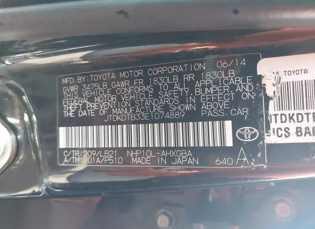 JTDKDTB33E1074889 2014 2014 Toyota Prius- C Four 9