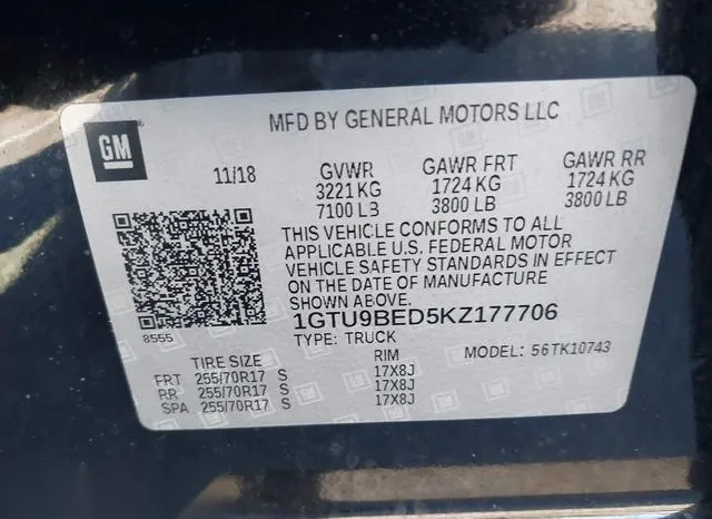 1GTU9BED5KZ177706 2019 2019 GMC Sierra- 1500 Sle 9