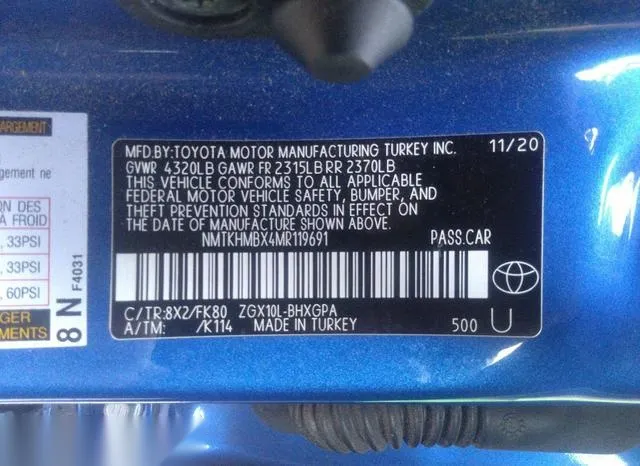 NMTKHMBX4MR119691 2021 2021 Toyota C-HR- Xle 9