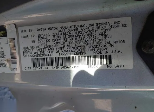 5TETX22N15Z106302 2005 2005 Toyota Tacoma 9