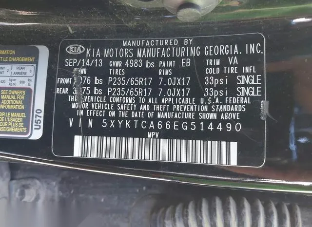 5XYKTCA66EG514490 2014 2014 KIA Sorento- LX 9