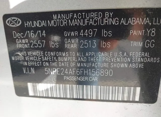 5NPE24AF6FH156890 2015 2015 Hyundai Sonata- SE 9